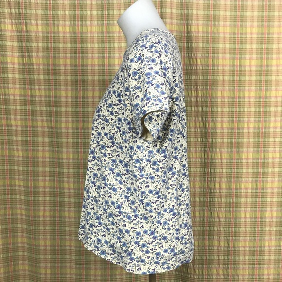 L.L.Bean Creme Floral Print Short Sleeve Top M - Picture 4 of 5